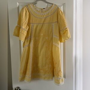 Free People Yellow Embroidered Babydoll Dress in Large